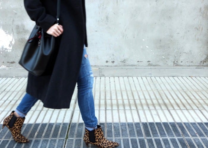 long grey coat - leopard booties - fedora hat - fashion blogger outfit