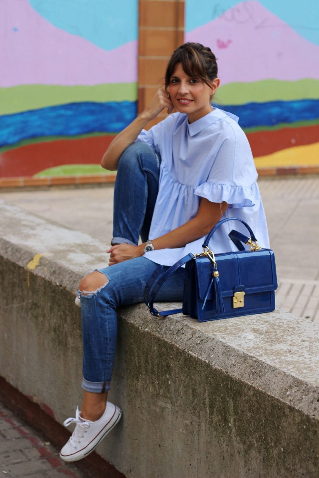 bloguera española camisa volantes zara azul
